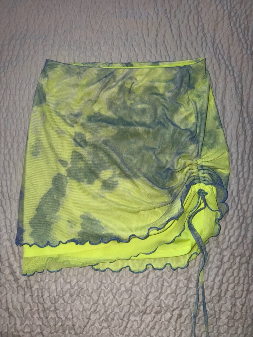 wild fable Neon Yellow & Gray Tie-Dye Mesh Swim Sarong with Ruched Side